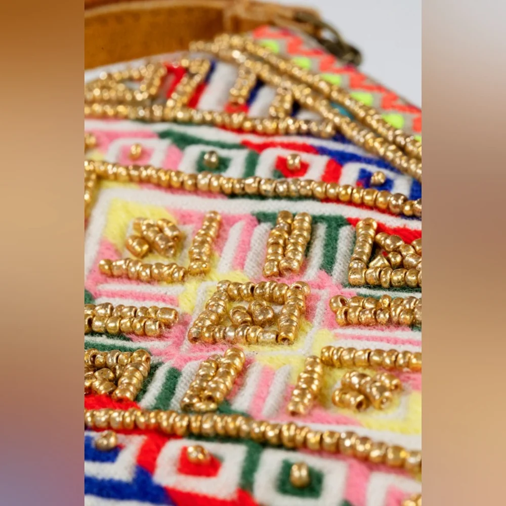 Handmade Hand Beaded Wristlet Clutch - Ethnic Inspired Design - Dyed Fine Cotton - Picture 8 of 8